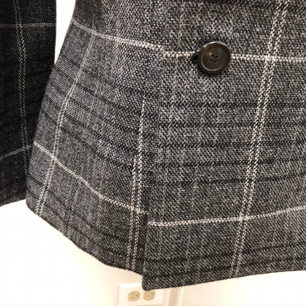 Christian Dior Blazer Wool Jacket Womens 14 Gray Plaid Old Money Designer
